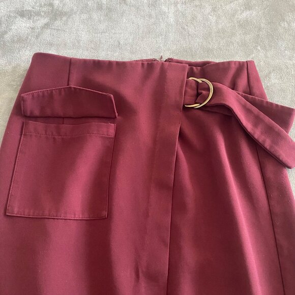 Forever 21‎ Burgundy Wrap Pencil Skirt|Size Medium - Picture 3 of 12